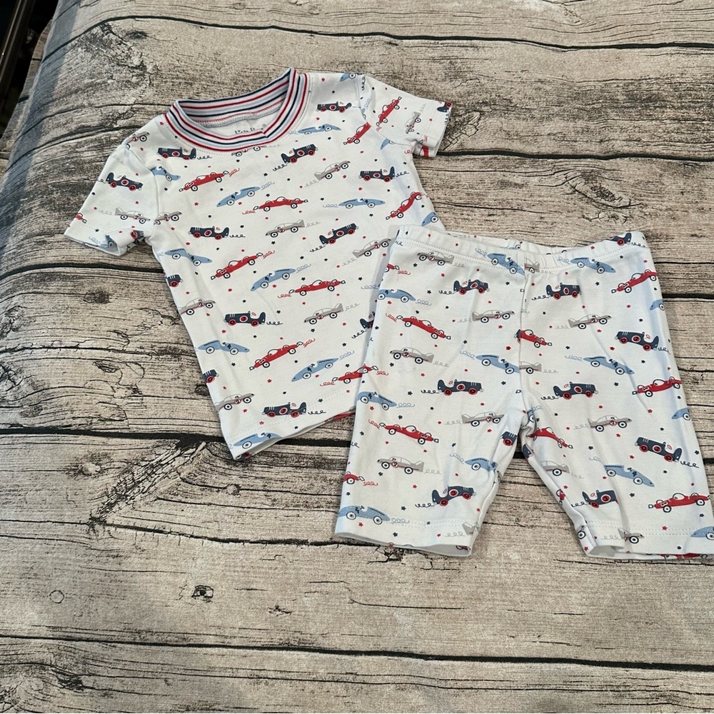 Kissy Kissy White Kids Pajama Set with Red and Blue Race Car Print